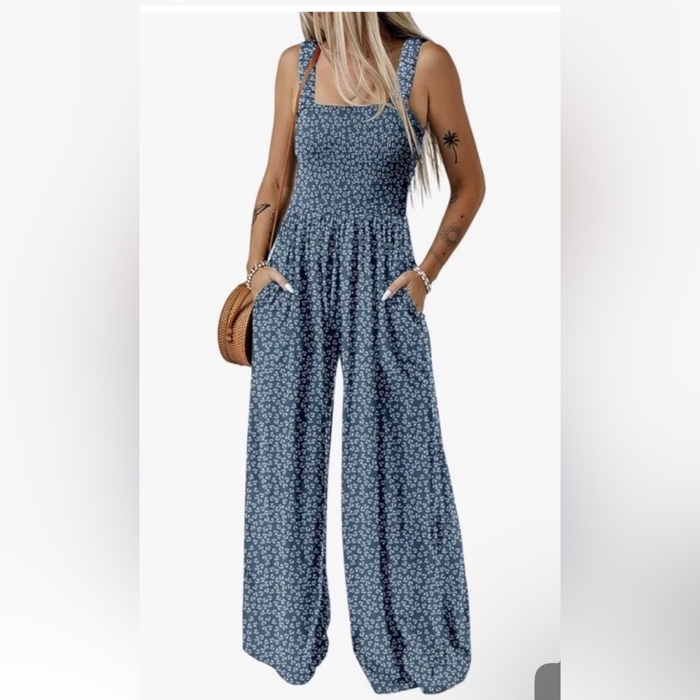 Blue Floral Wide-Leg Jumpsuit